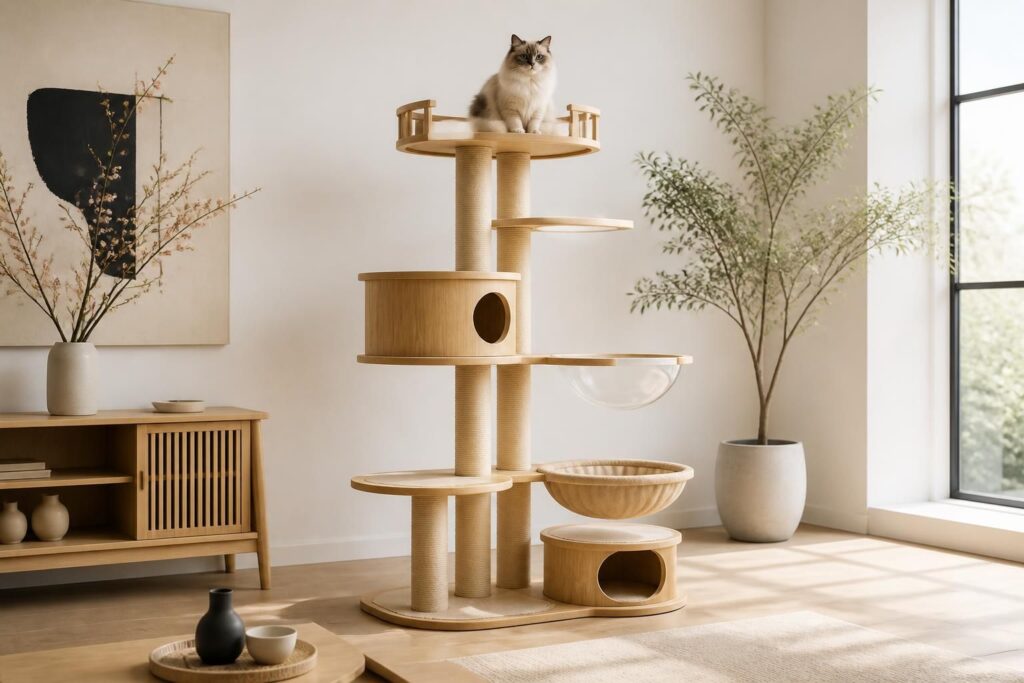 découvrez notre sélection d'arbres à chat design alliant bois naturel, style japonais et tendances modernes à prix abordables pour le confort de votre compagnon félin.
