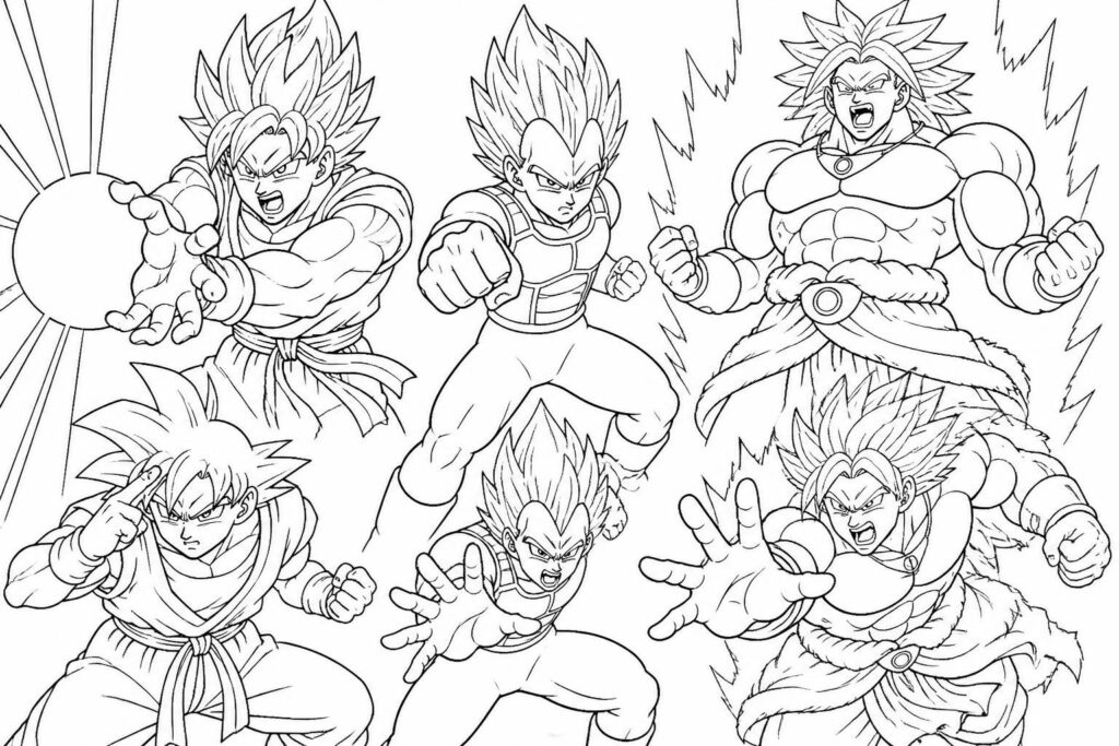 téléchargez et imprimez gratuitement des coloriages dbz avec vos personnages préférés comme goku, vegeta et broly, ainsi que des scènes cultes à colorier pour tous les fans de dragon ball z.