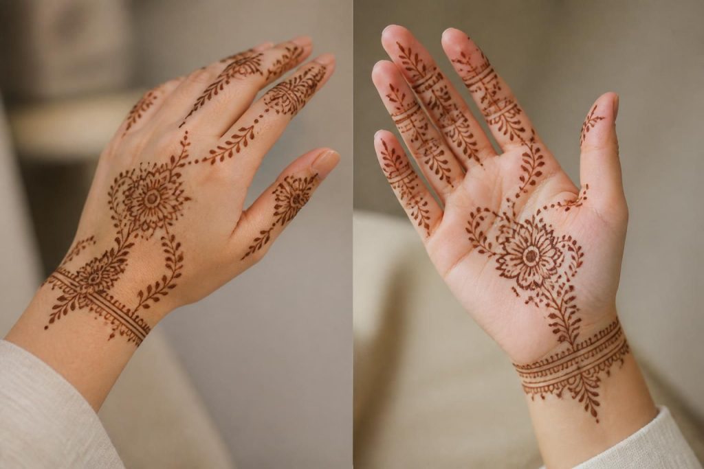 découvrez des motifs mehndi simples et beaux pour embellir vos mains, à l'avant comme à l'arrière, parfaits pour toutes les occasions.