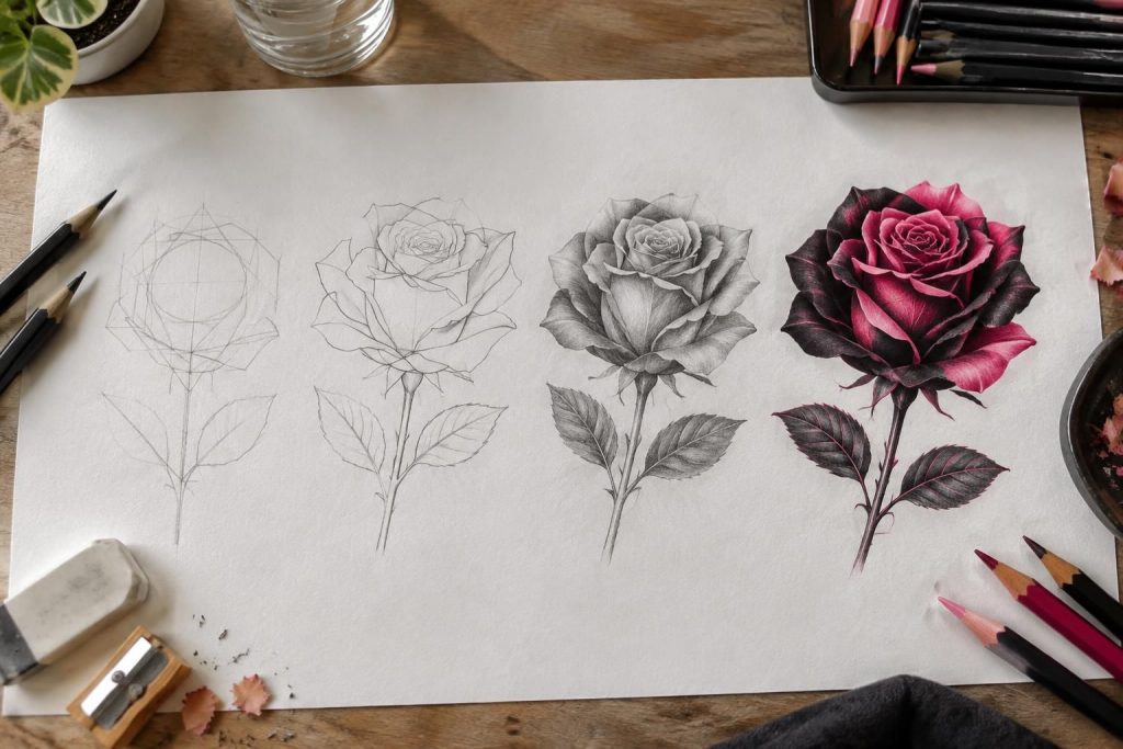 apprenez à dessiner une rose étape par étape : découvrez une méthode facile pour créer une rose réaliste ou inspirée de blackpink.