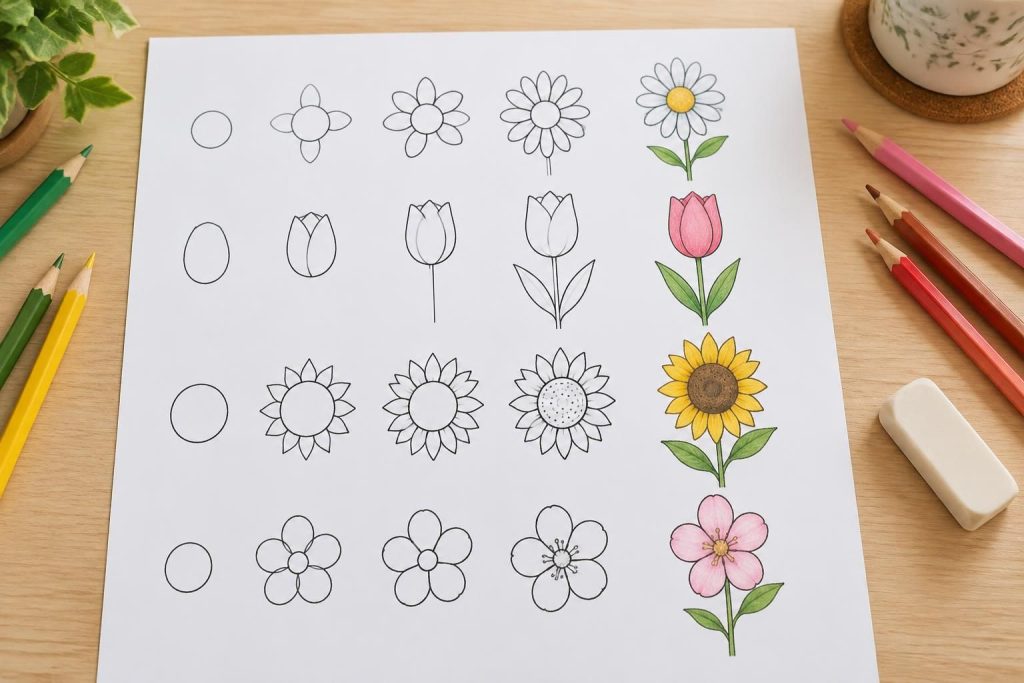 Dessin fleur facile : tutoriels pour fleurs simples et à imprimer